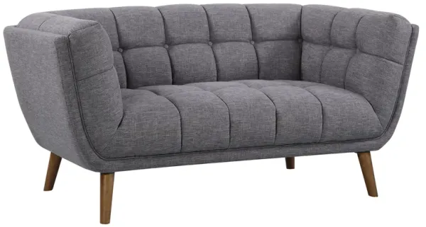 Phantom Mid-Century Modern Loveseat in Dark Gray Linen and Walnut Legs
