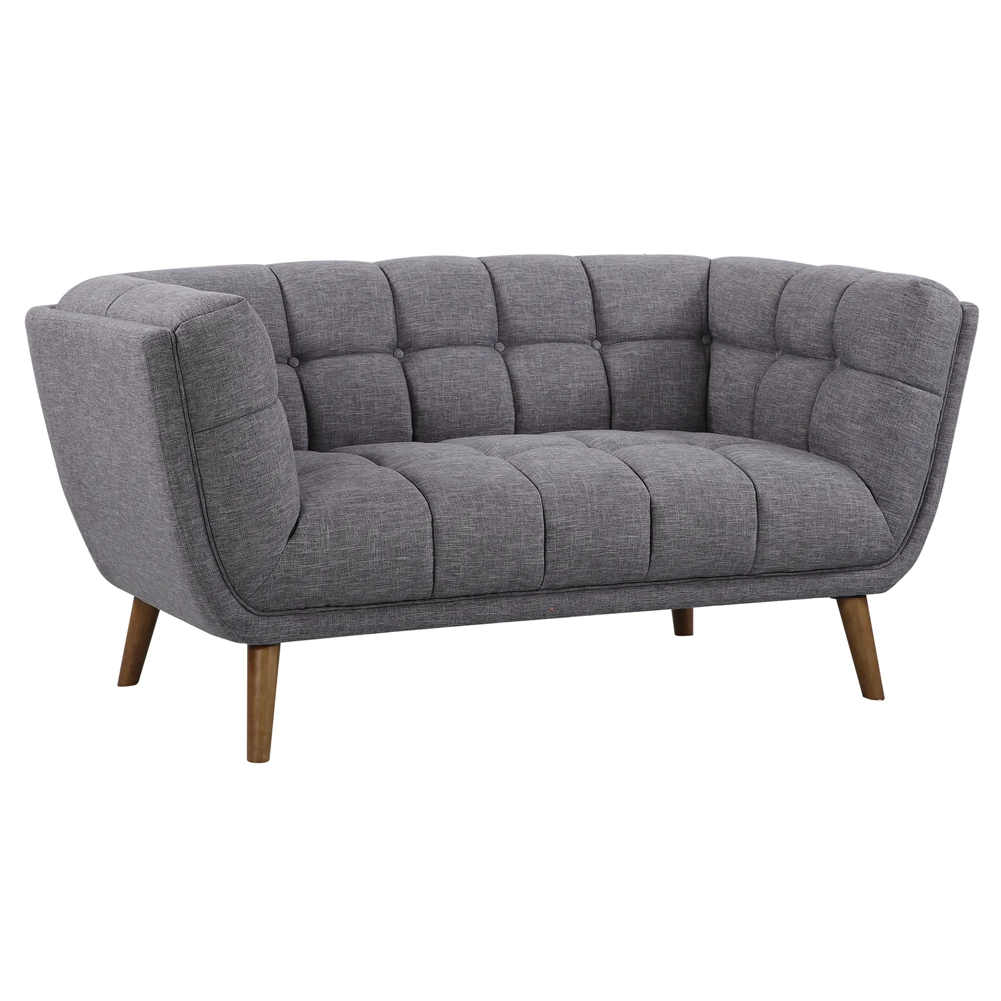 Phantom Mid-Century Modern Loveseat in Dark Gray Linen and Walnut Legs