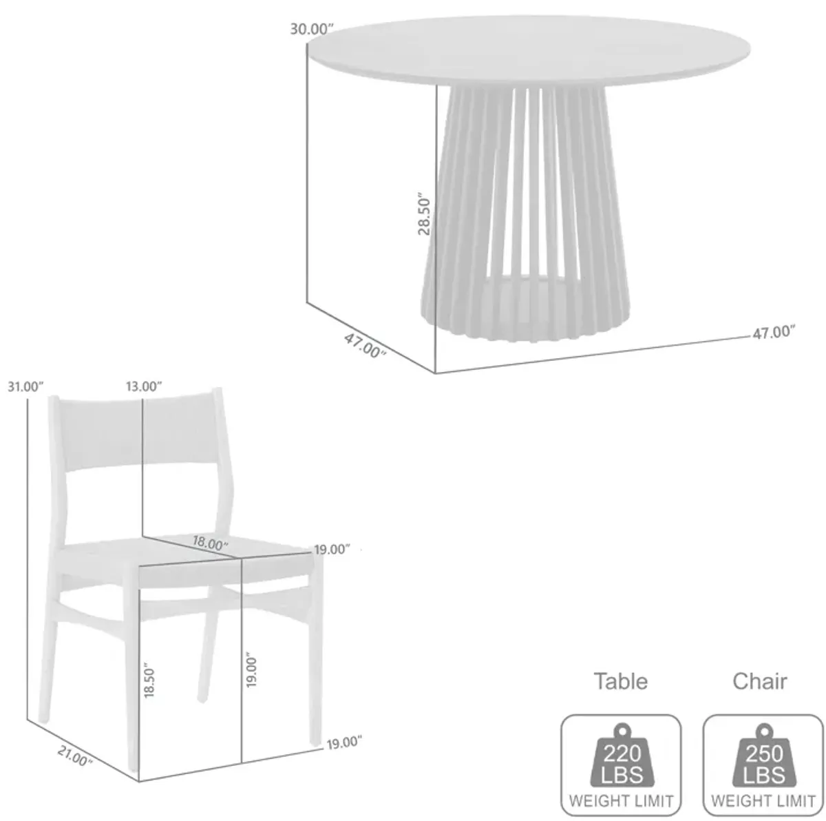 Pasadena Erie 5 Piece Round Dining Set in Natural Oak Finish with Black Paper Cord Chairs