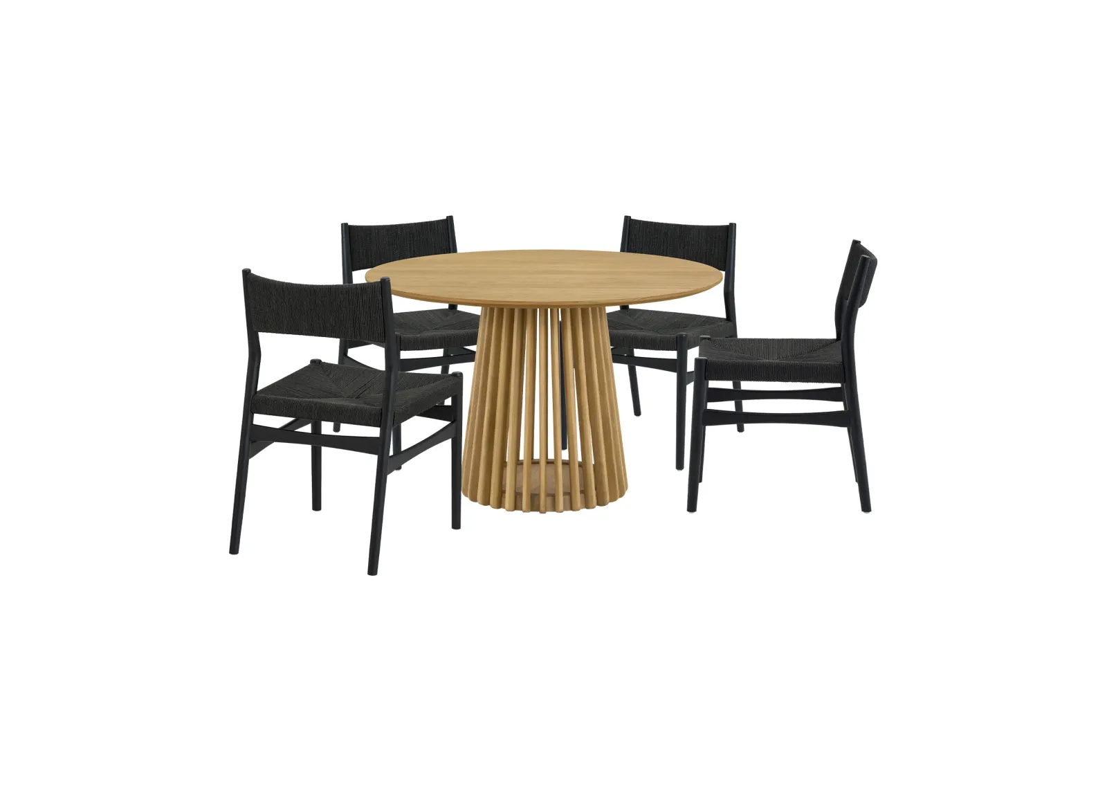 Pasadena Erie 5 Piece Round Dining Set in Natural Oak Finish with Black Paper Cord Chairs