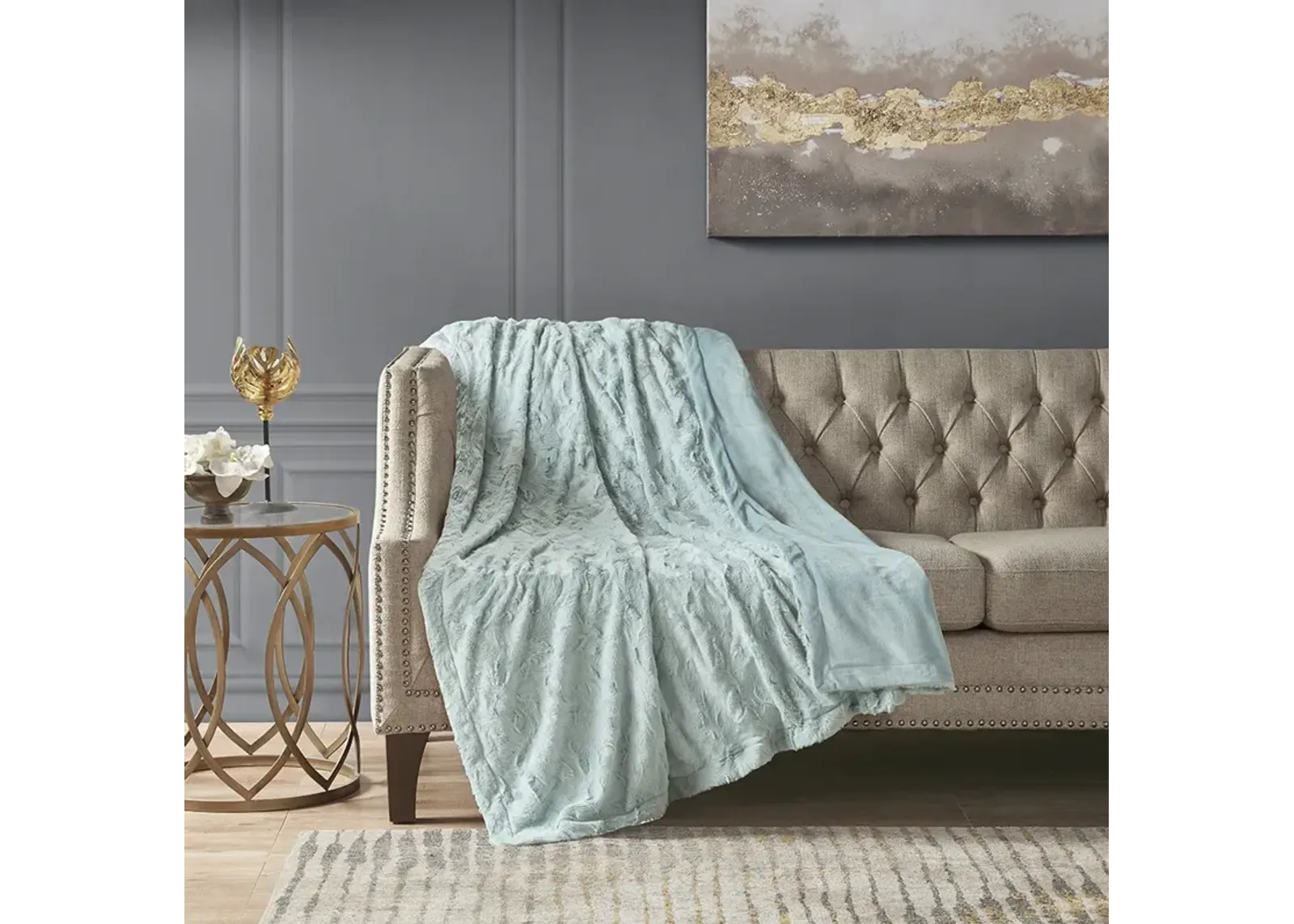 Madison Park Zuri Aqua Oversized Faux Fur Throw