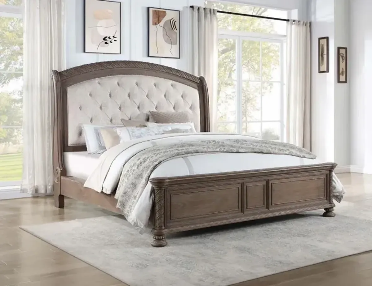 Emmett Tufted Headboard Queen Panel Bed Walnut and Beige