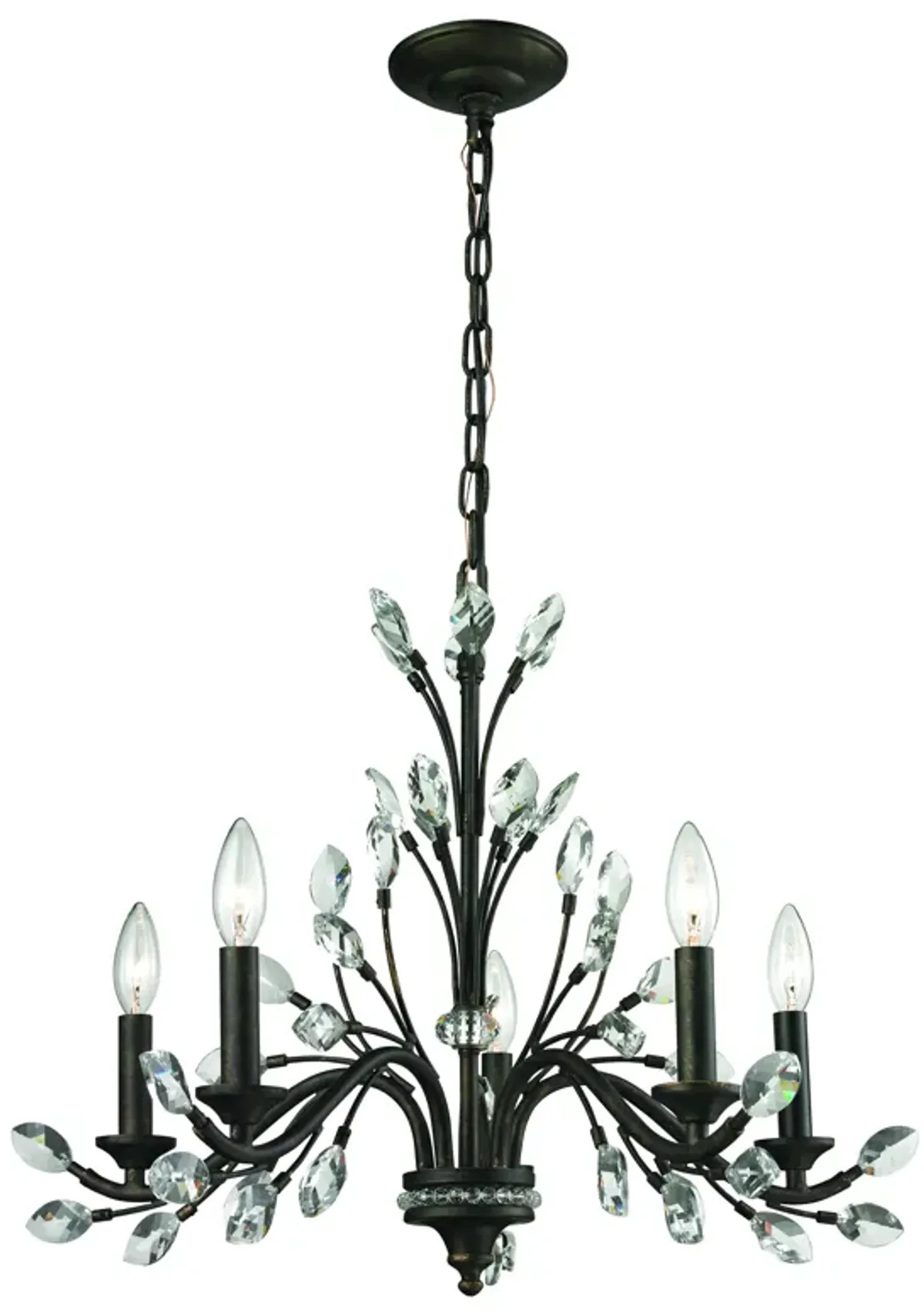 Crystal Branches 25" Wide 5-Light Chandelier - Burnt Bronze