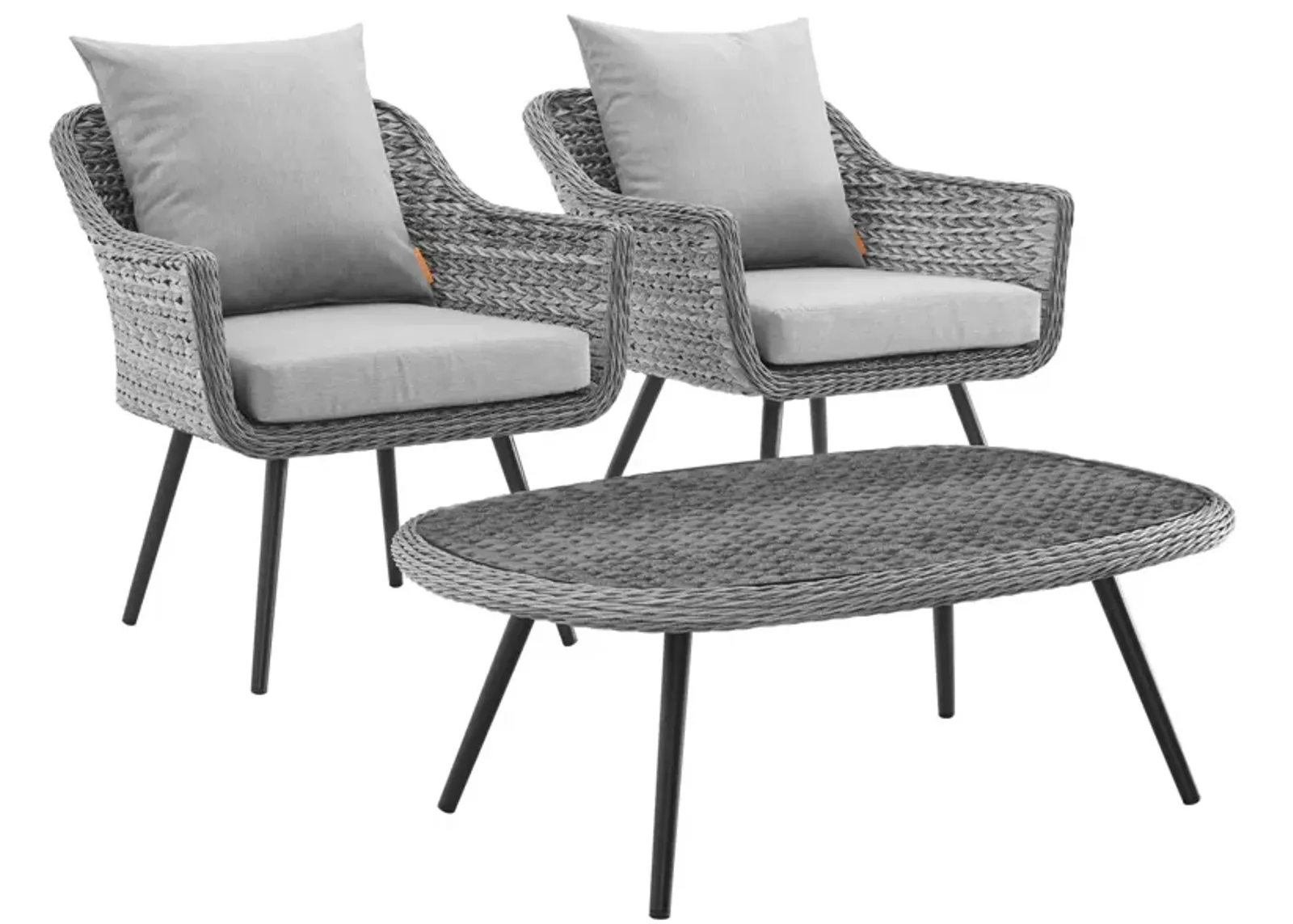 Endeavor 3 Piece Outdoor Patio Wicker Rattan Armchair and Coffee Table Set