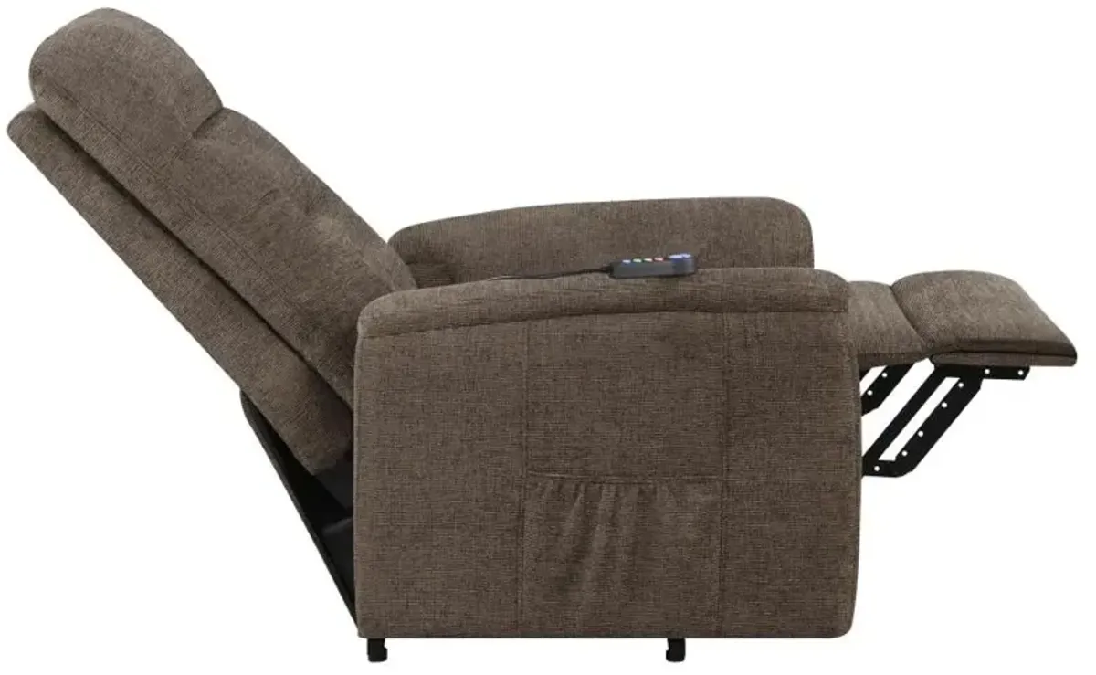 Henrietta Power Lift Recliner with Storage Pocket Brown