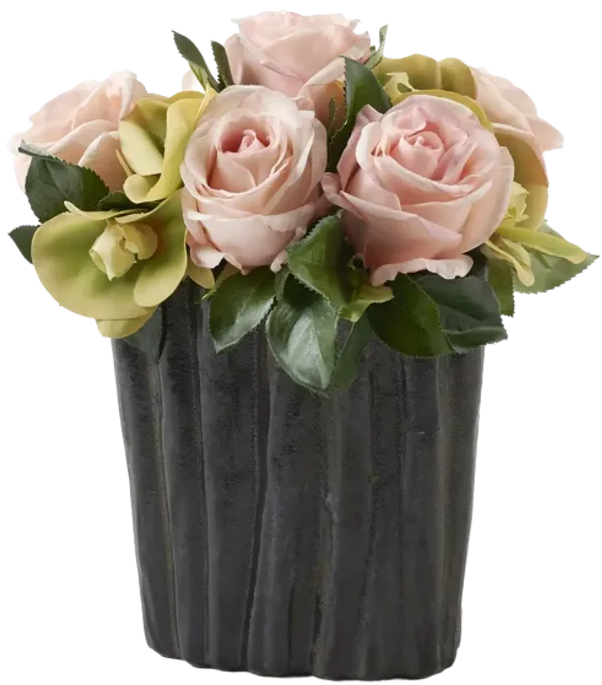 Light Pink Natural Touch Roses And Phael Orchids in Oval Ceramic Planter