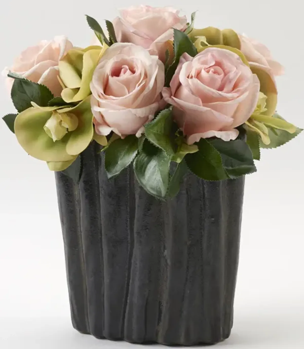 Light Pink Natural Touch Roses And Phael Orchids in Oval Ceramic Planter