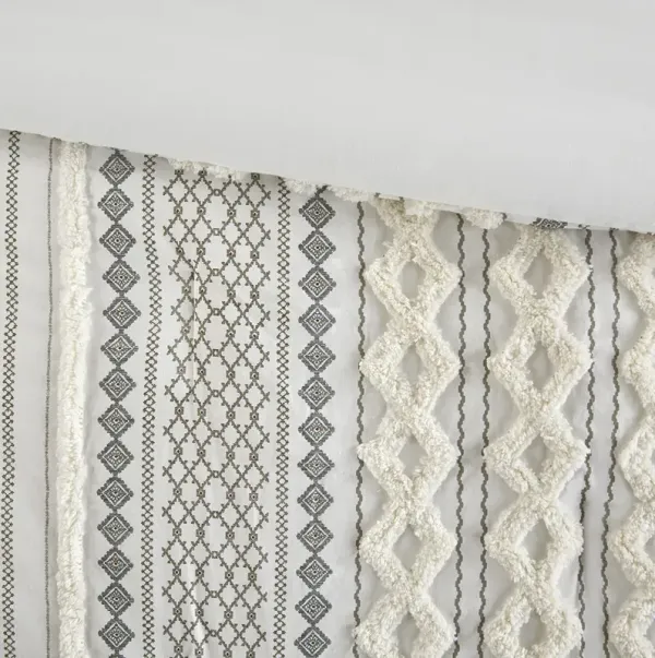 INK+IVY Imani Ivory Cotton Printed Comforter Set with Chenille
