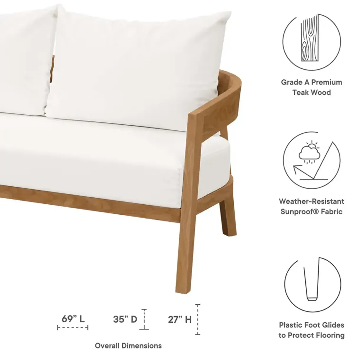 Brisbane Teak Wood Outdoor Patio Loveseat