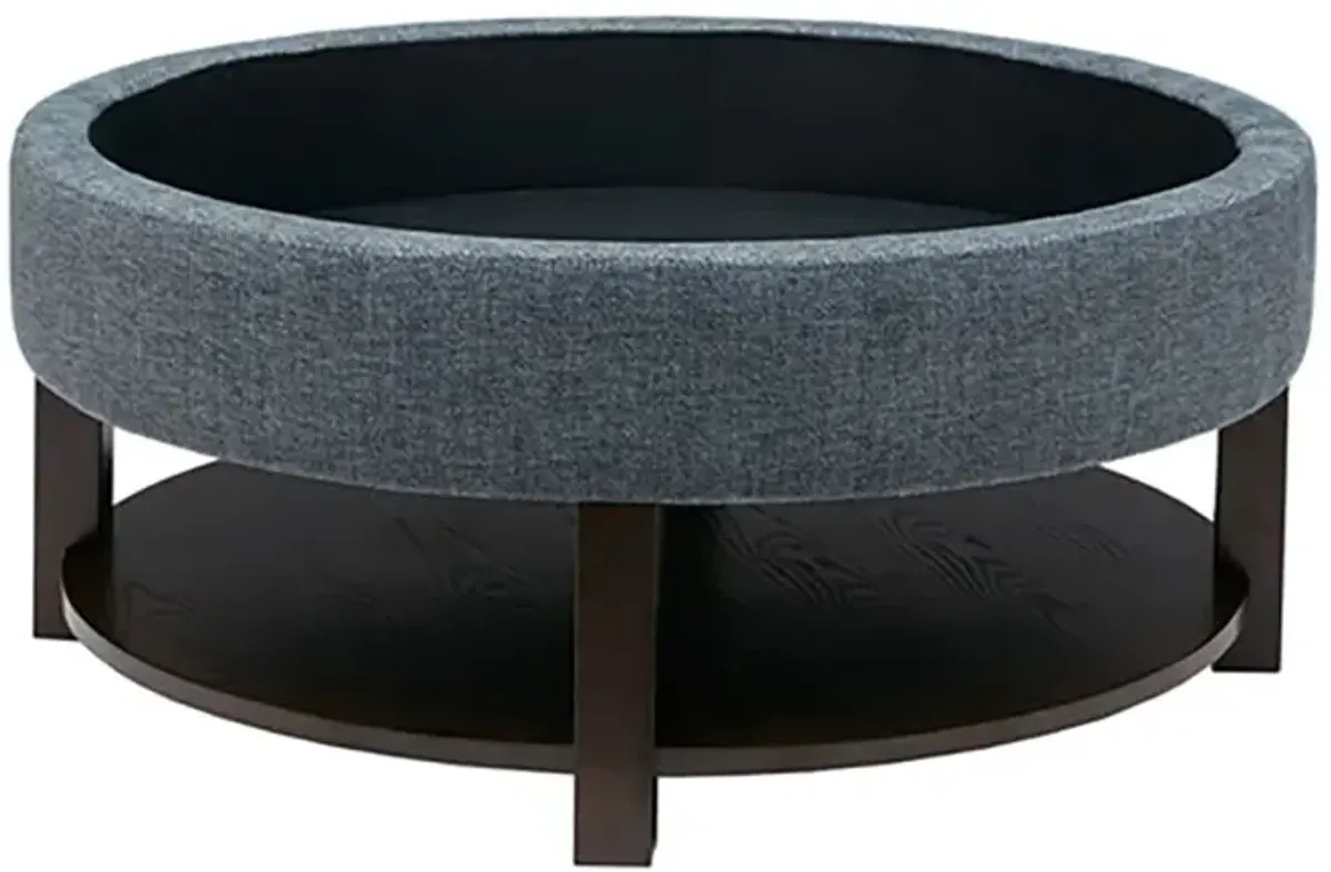 Madison Park Miller Denim/Brown Round Storage Ottoman