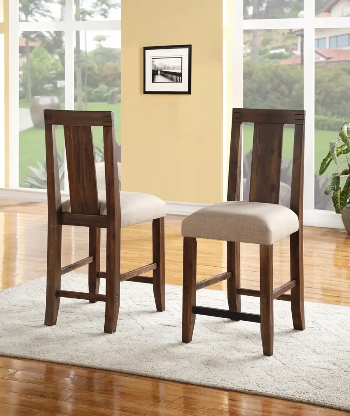 Meadow Solid Wood Upholstered Kitchen Counter Stool in Brick Brown