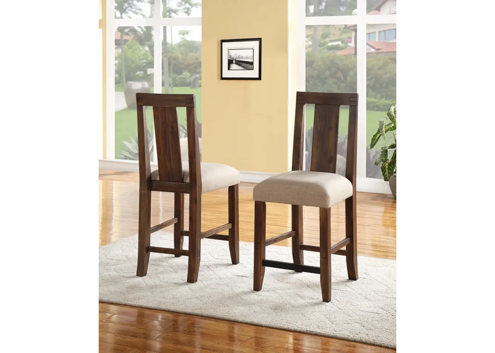 Meadow Solid Wood Upholstered Kitchen Counter Stool in Brick Brown