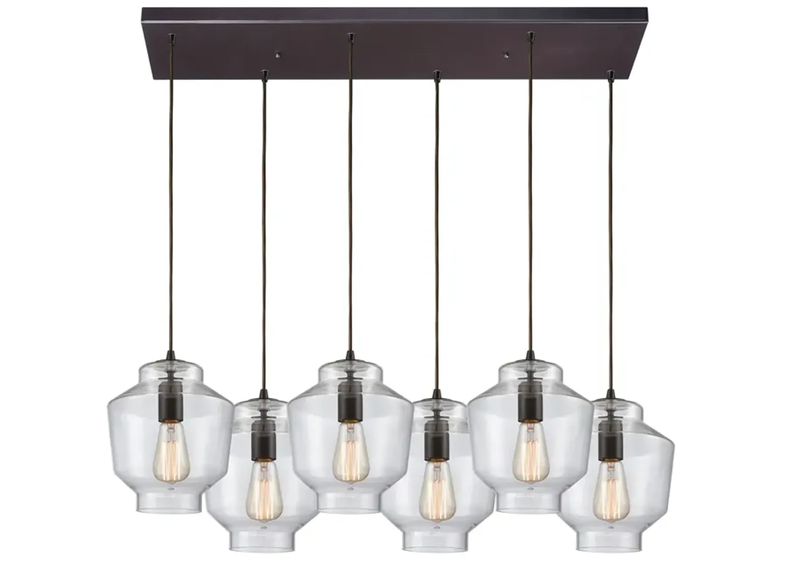 Barrel 6-Light Rectangular Pendant Fixture in Oil Rubbed Bronze with Clear Blown Glass