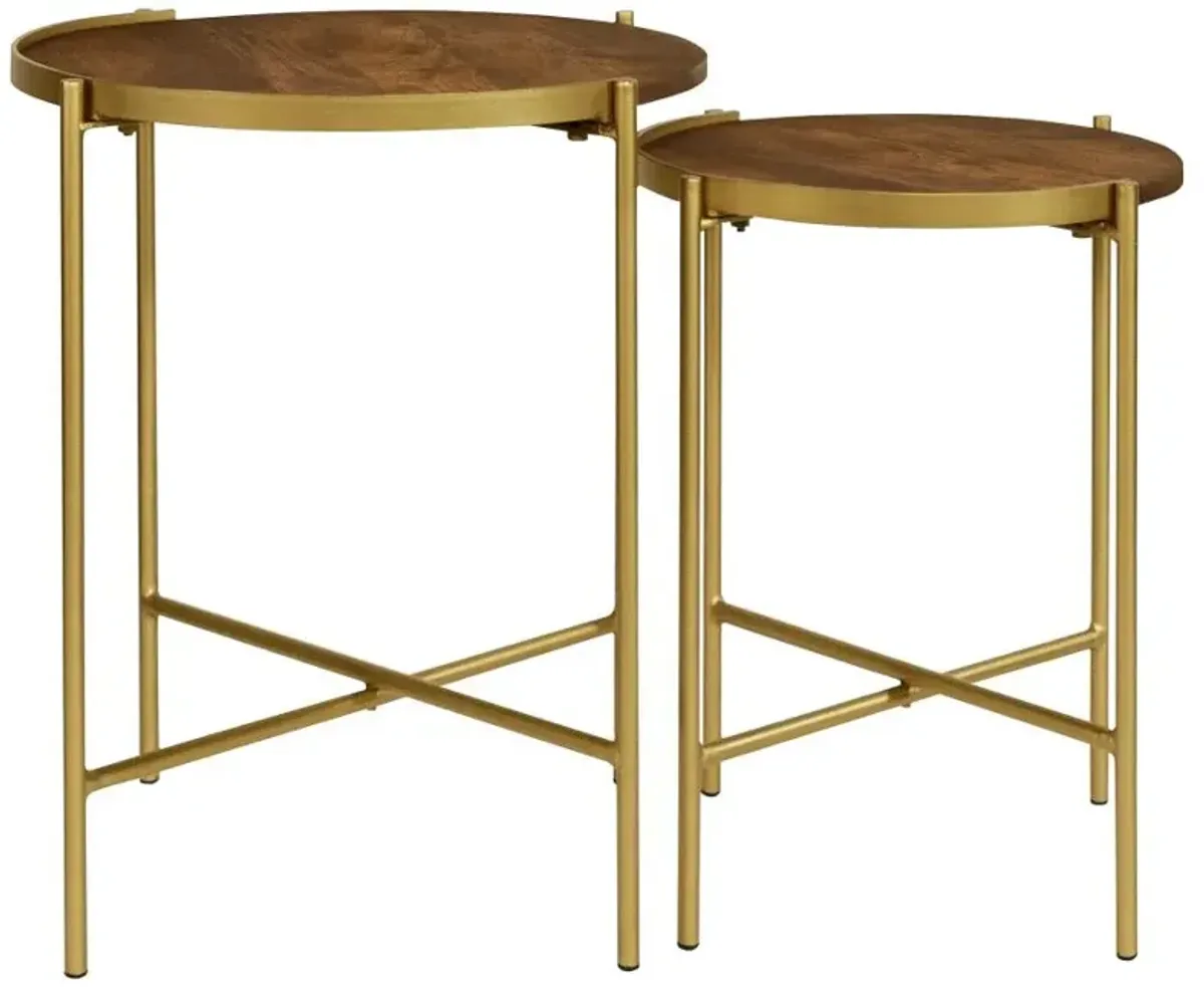 Malka 2-piece Round Nesting Table Dark Brown and Gold