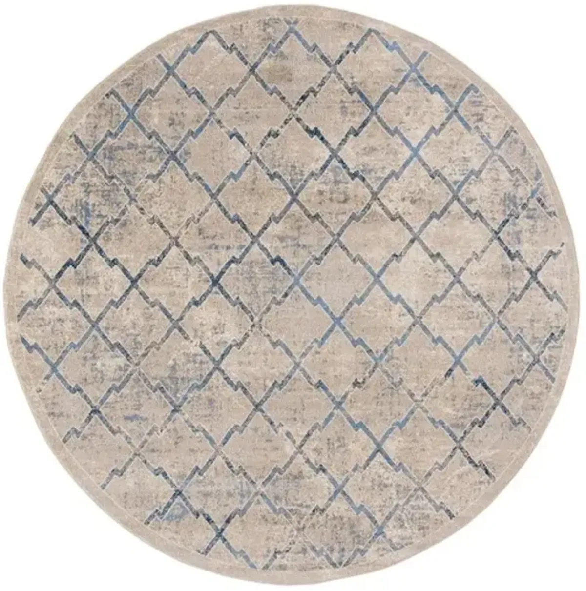 Brentwood 809 Light Grey / Blue 3' X 3' Round Round Powerloomed Rug