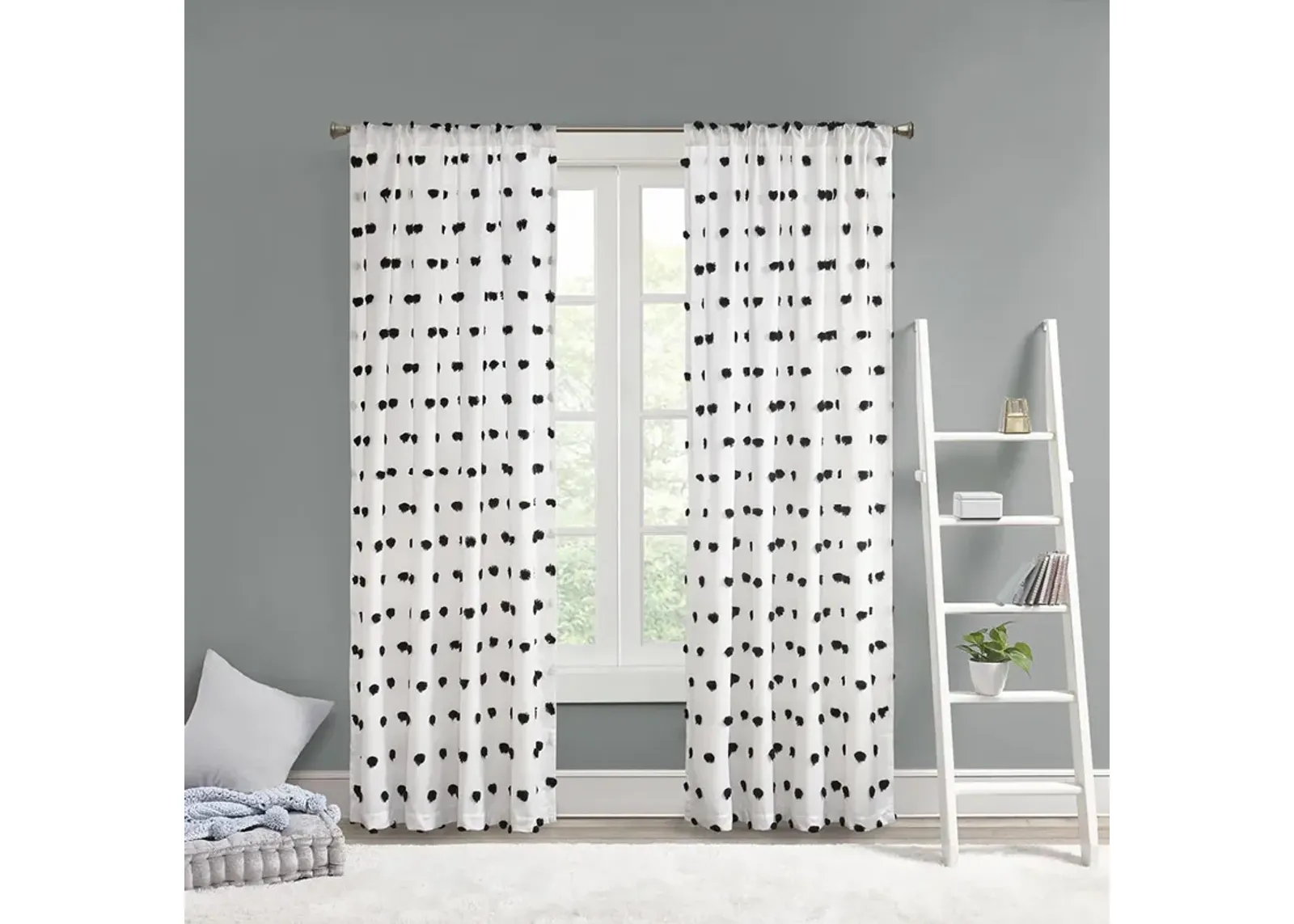 Intelligent Design Sophie Black Pom Pom Embellished Curtain Panel