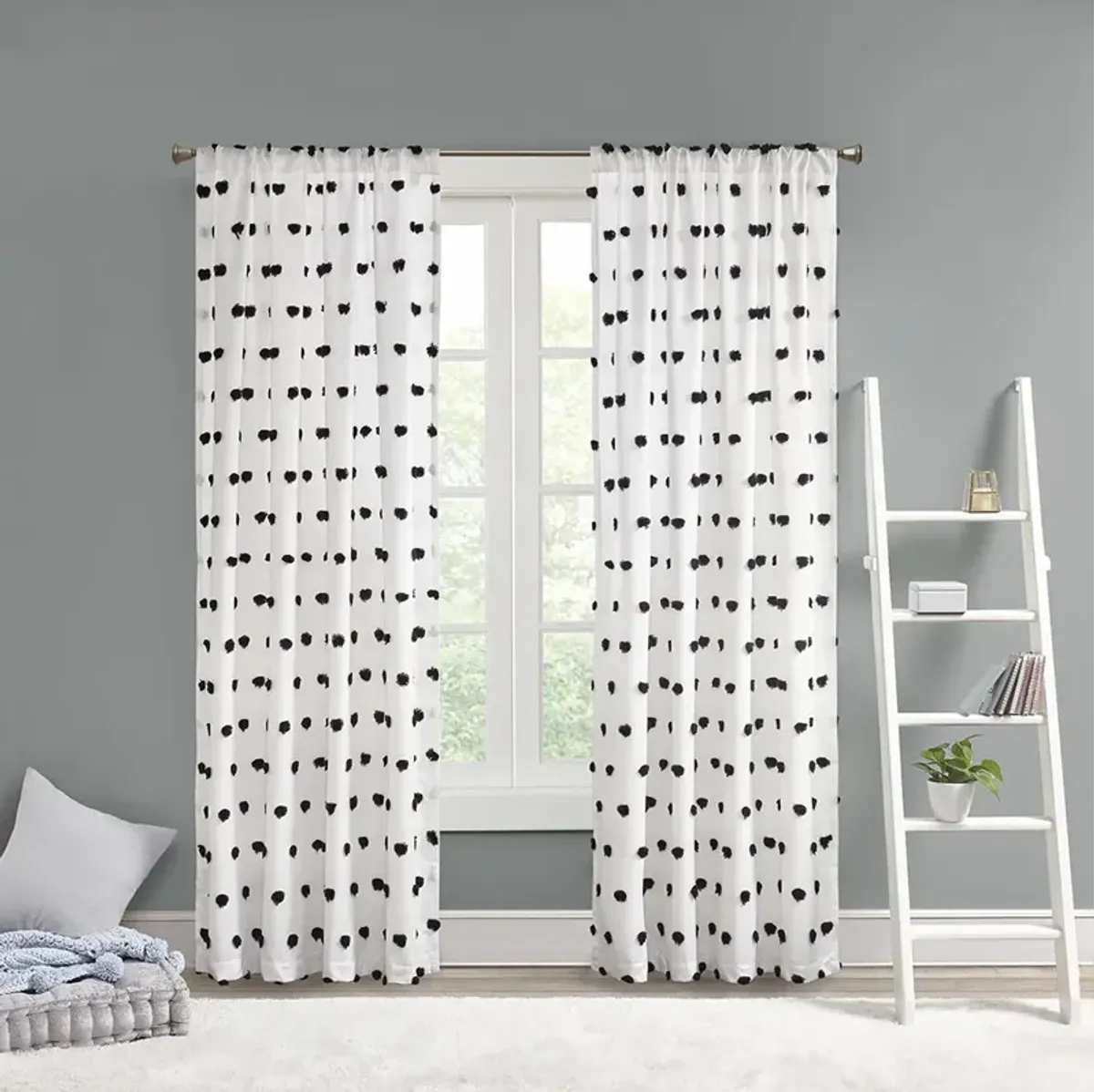 Intelligent Design Sophie Black Pom Pom Embellished Curtain Panel