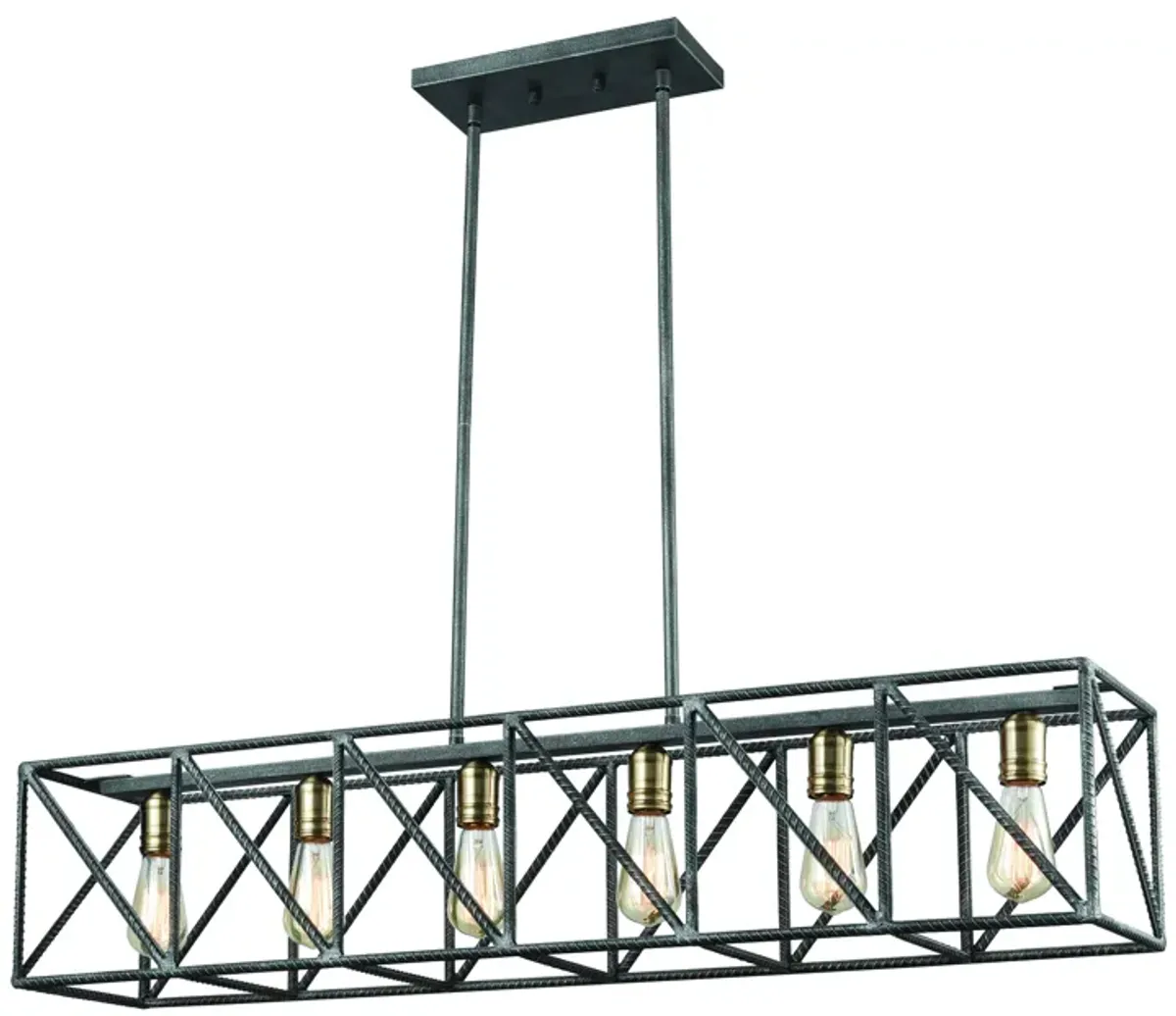 Crossbar 42" Wide 6-Light Linear Chandelier - Silverdust Iron