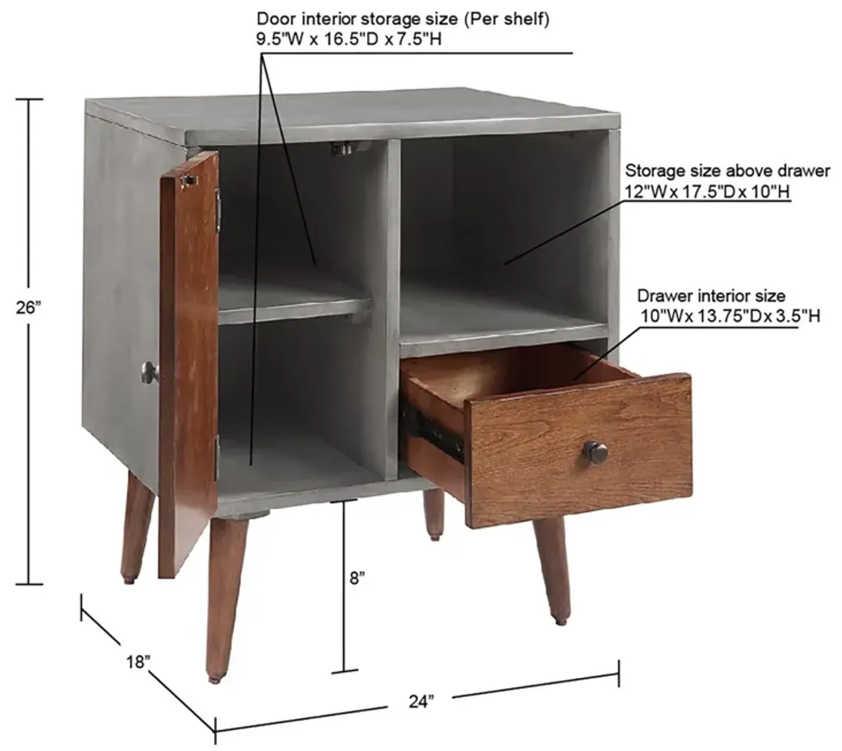 INK+IVY Stinson Grey Storage Nightstand