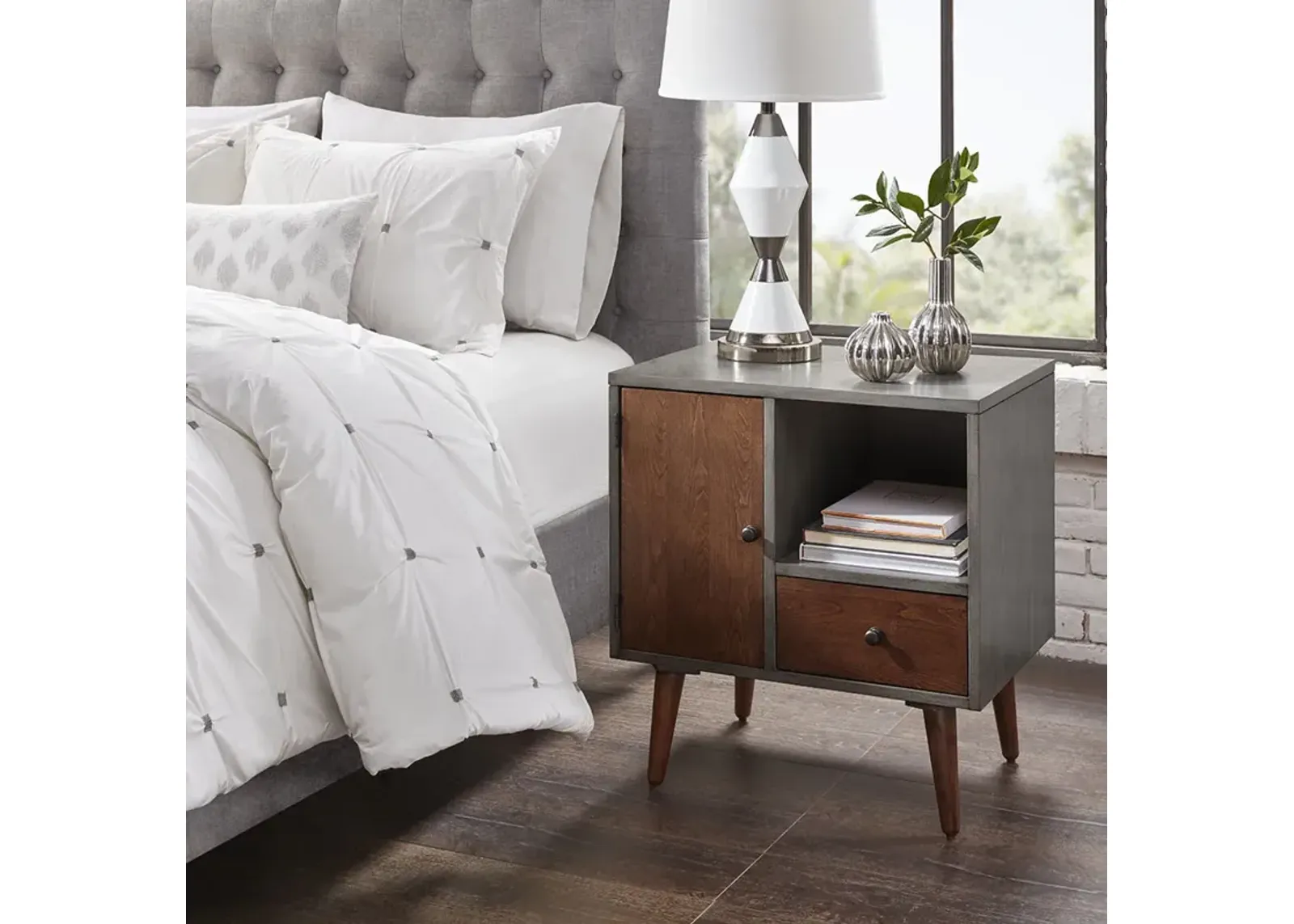 INK+IVY Stinson Grey Storage Nightstand