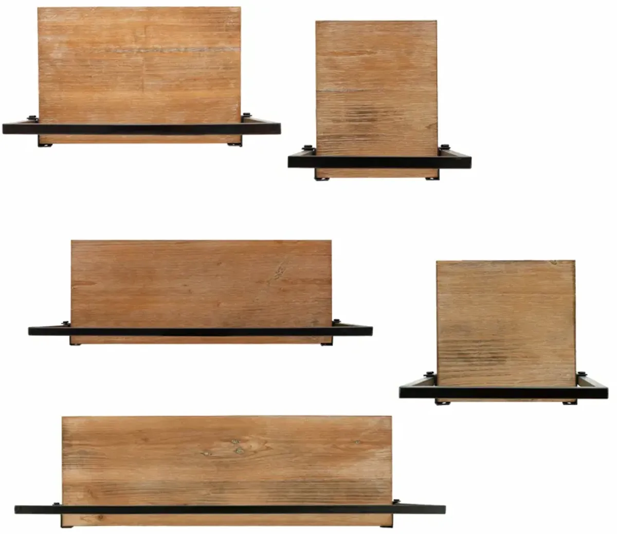 Wood and Metal Wall Shelves - Set of 5