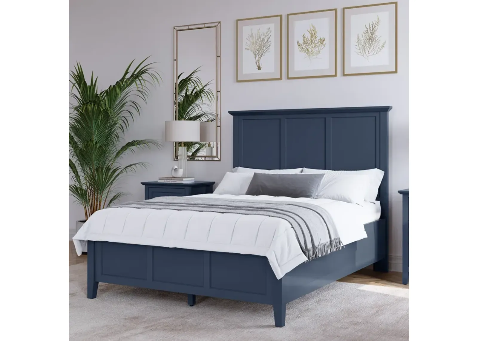 Grace California King-size Three Panel Bed in Blueberry