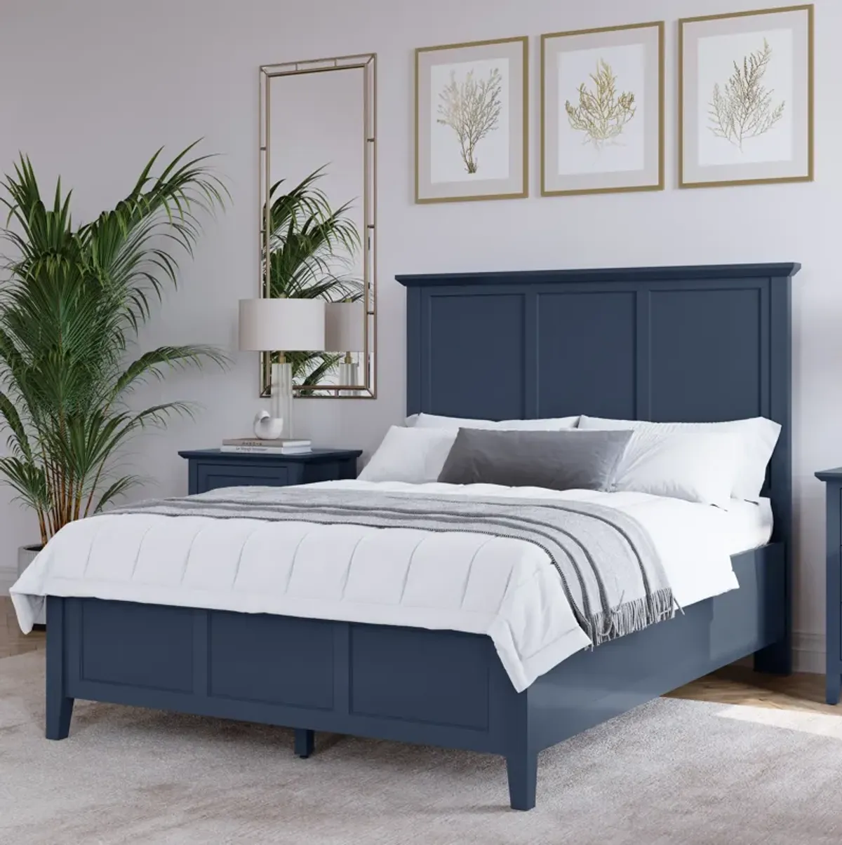 Grace California King-size Three Panel Bed in Blueberry