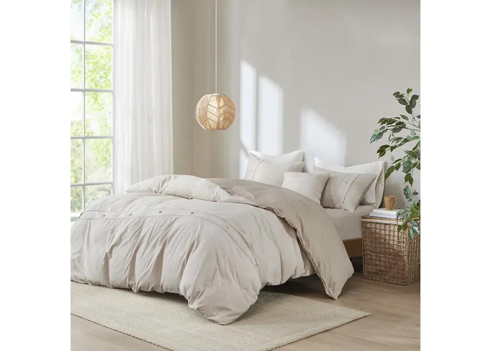 Clean Spaces Dover Natural 5 Piece Organic Cotton Oversized Comforter Cover Set w/removable insert