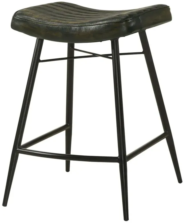 Bayu Leather Upholstered Saddle Seat Backless Counter Height Stool Antique Espresso and Black (Set of 2)