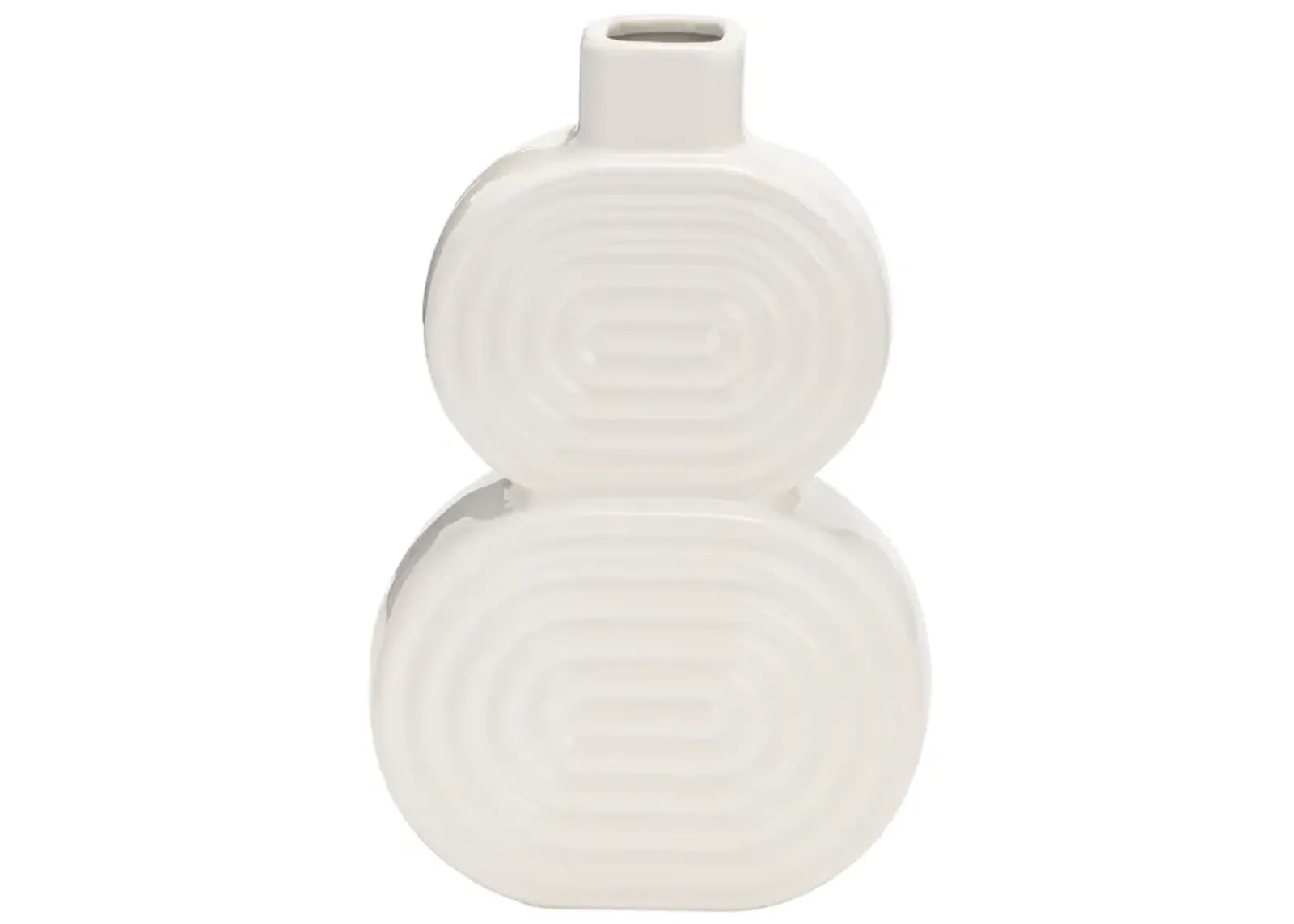 Cer, 10" Stacked Circles Vase, White