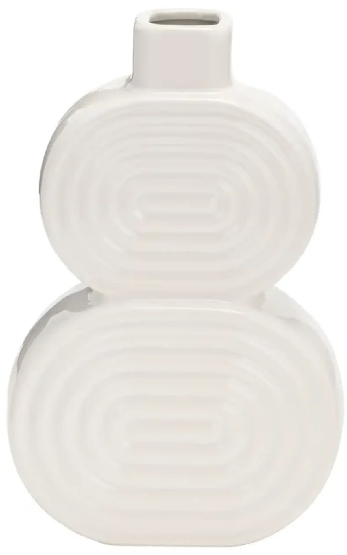 Cer, 10" Stacked Circles Vase, White