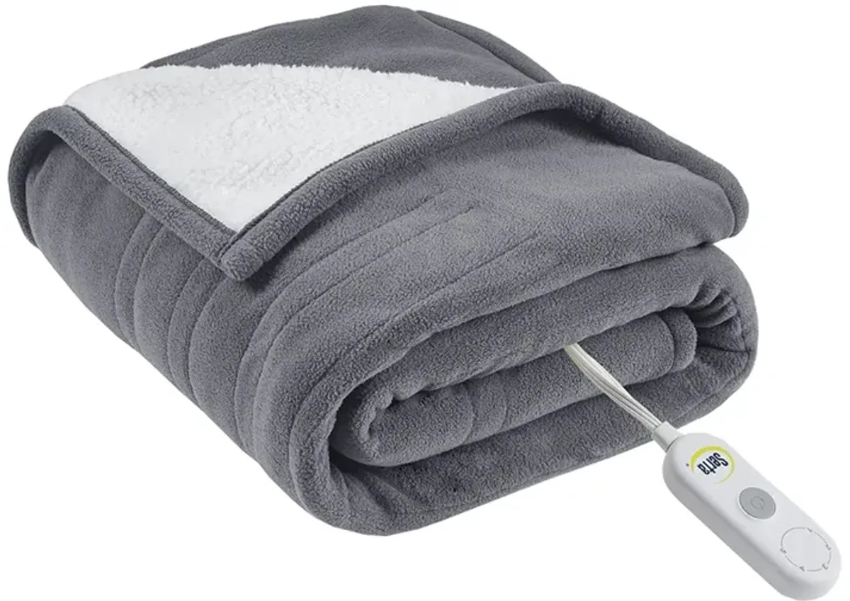 Serta Fleece to Sherpa Dark Grey Heated Throw