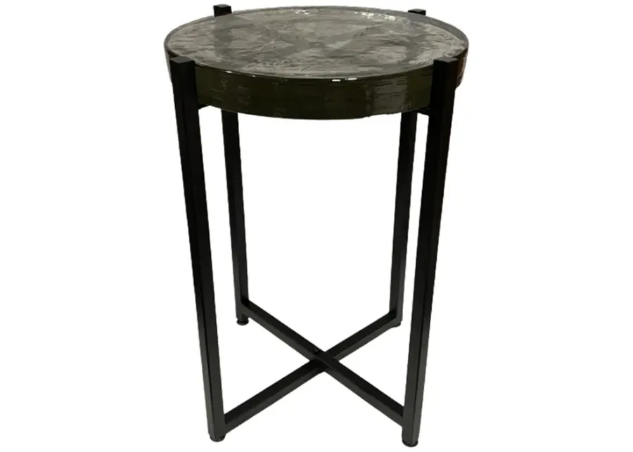 Metal/glass, 17"dx22"h Side Table, Black