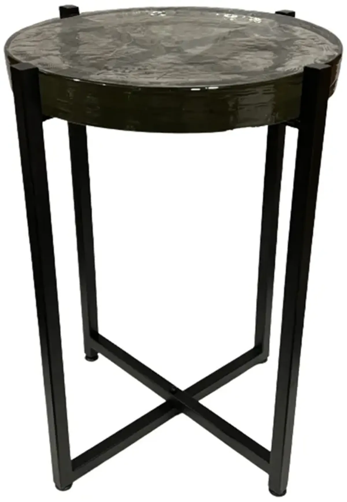 Metal/glass, 17"dx22"h Side Table, Black