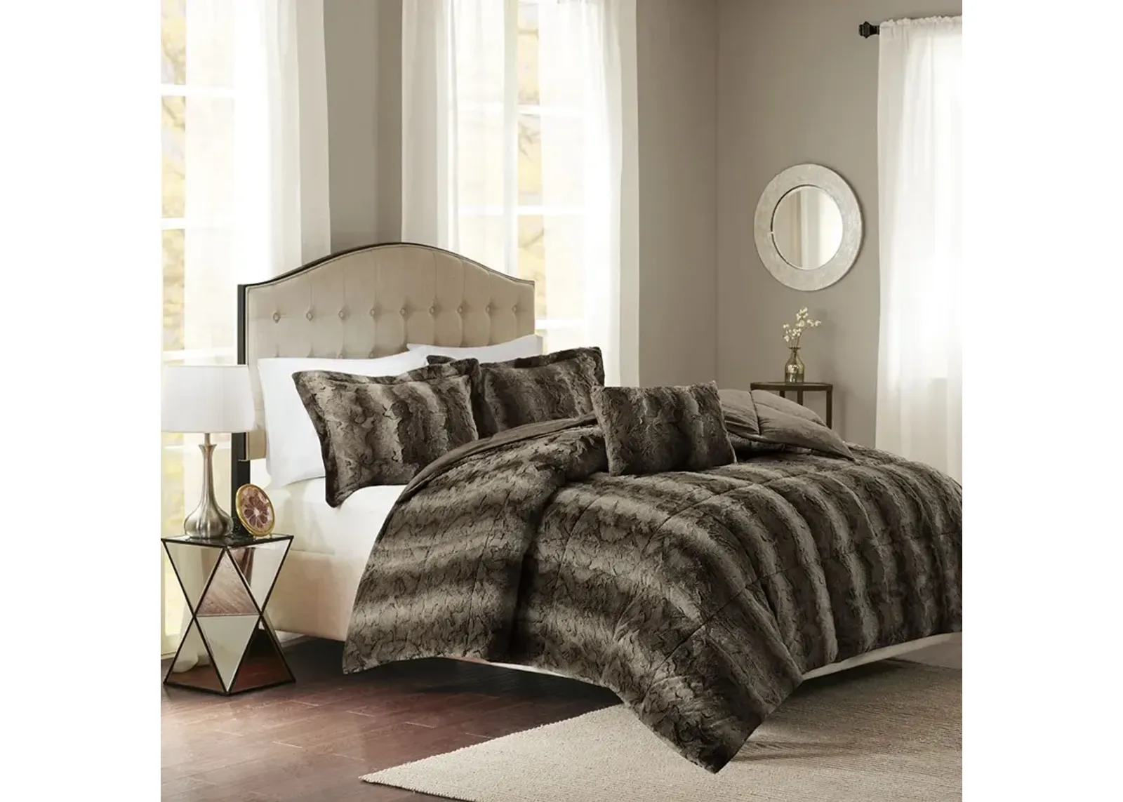 Madison Park Zuri Brown 4PC Faux Fur Comforter Set