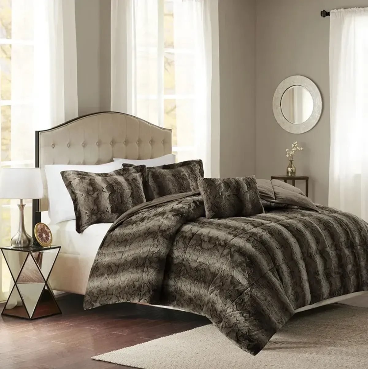 Madison Park Zuri Brown 4PC Faux Fur Comforter Set