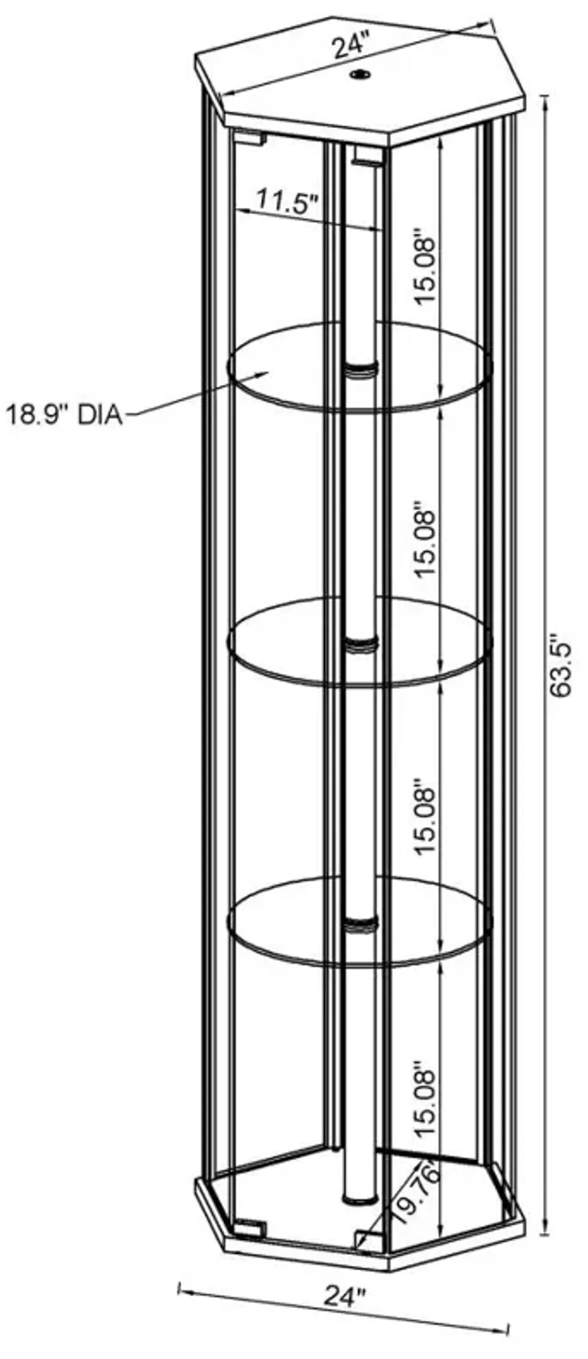 Zahavah 4-shelf Hexagon Shaped Curio Cabinet Black and Clear