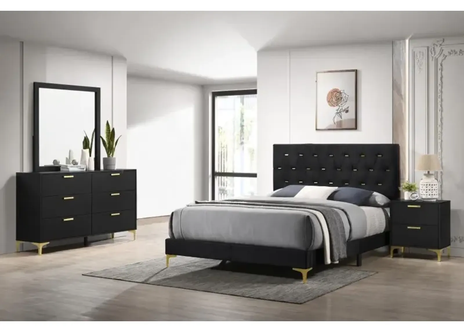 Kendall 4-piece Tufted Panel Eastern King Bedroom Set Black and Gold