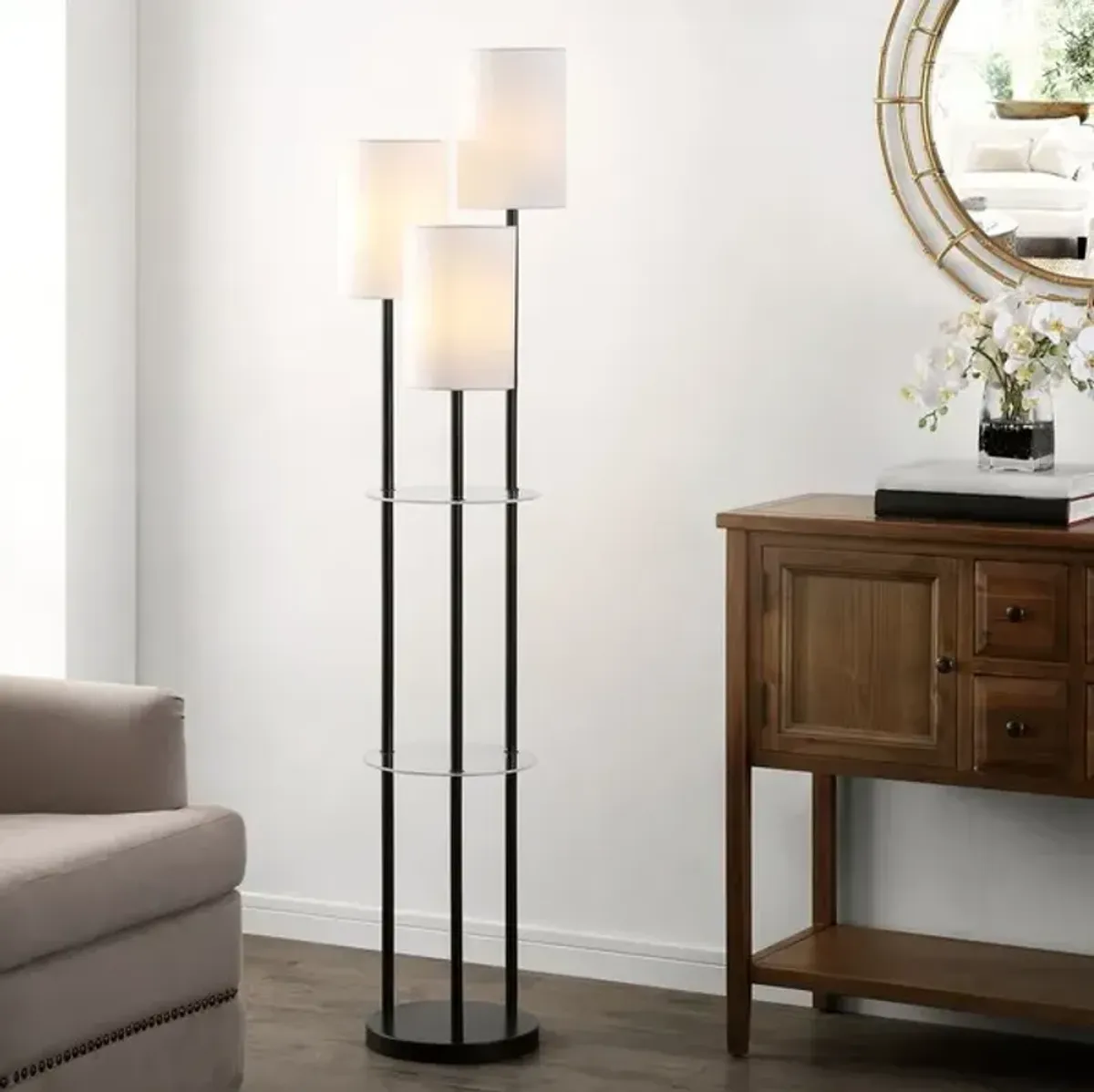 SOREN GLASS AND IRON FLOOR LAMP 