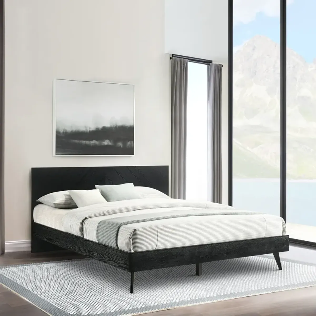 Petra King Platform Wood Bed Frame in Black Finish