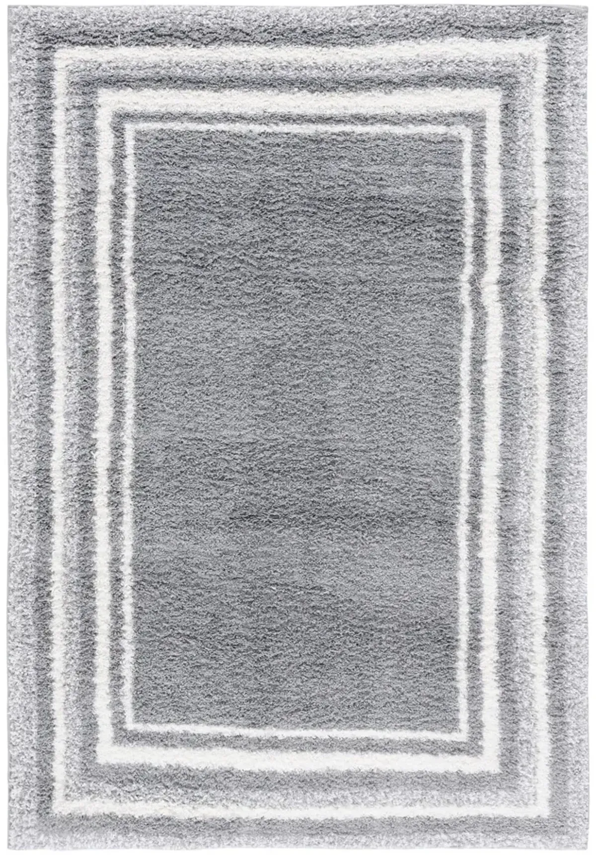 BORDER & STRIPE SHAG 251 Grey 9' X 12' Large Rectangle Rug