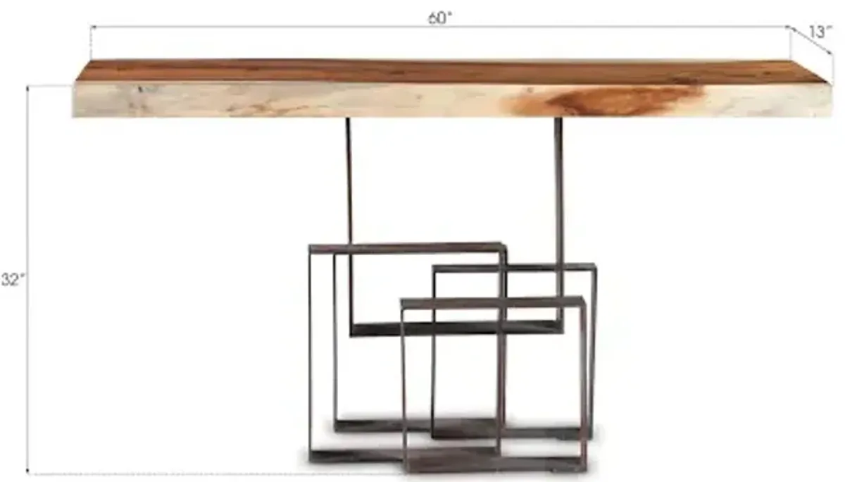 score console table, chamcha wood, iron base