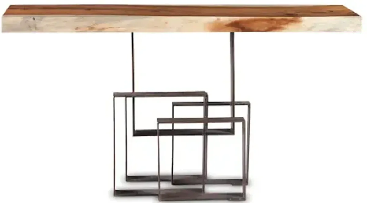 score console table, chamcha wood, iron base