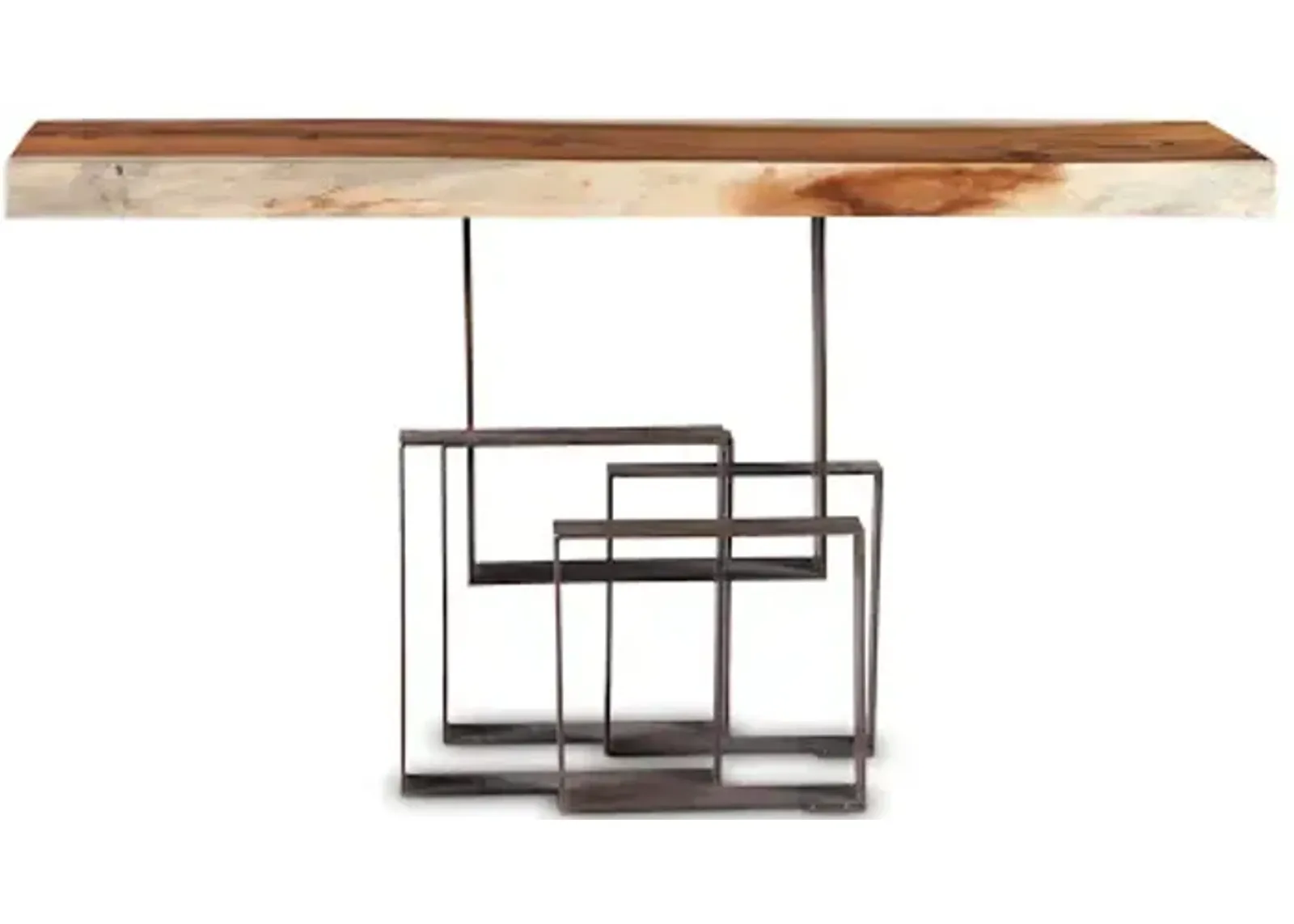 score console table, chamcha wood, iron base