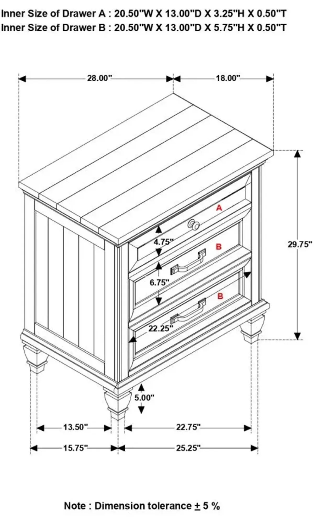 Avenue 3-drawer Rectangular Nightstand with Dual USB Ports Grey