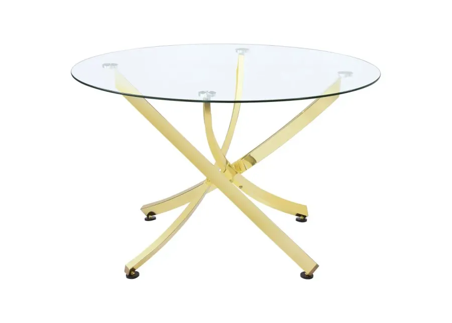 Beckham Round Dining Table Brass and Clear