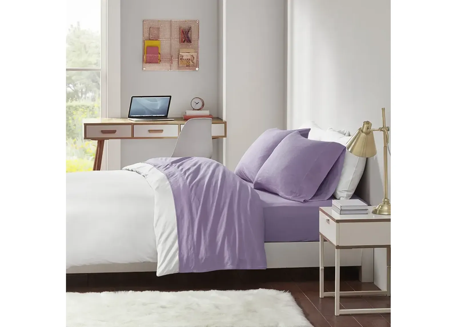 Intelligent Design Cotton Blend Jersey Knit Purple All Season Sheet Set