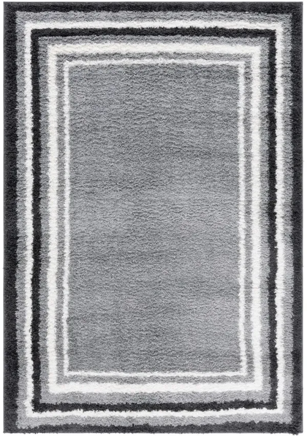 BORDER & STRIPE SHAG 251 Grey 4'-5' x 6'-5' Medium Rectangle Rug