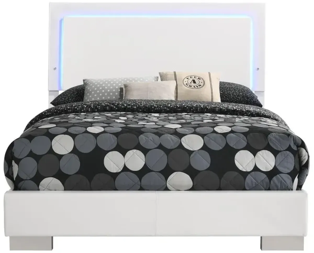 Felicity Full Panel Bed with LED Lighting Glossy White