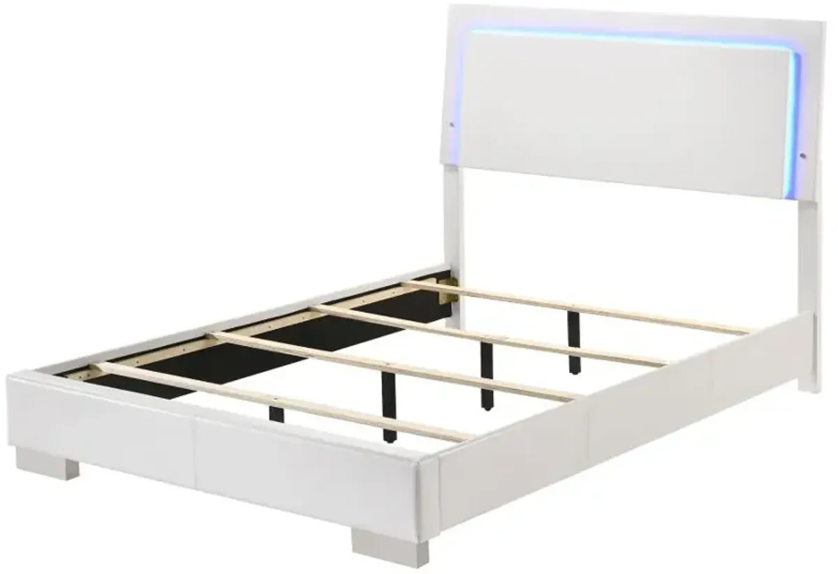 Felicity Full Panel Bed with LED Lighting Glossy White